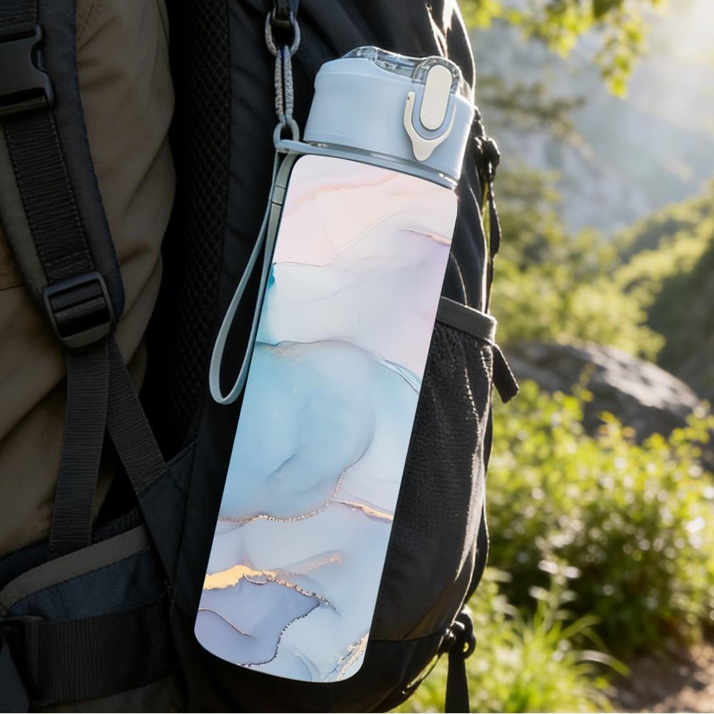 1PC Lilac Blue Ink Marble Pattern 750ml Color Plastic Sports Water Bottle Leakproof Flip Straw Lid Suitable for Sports Office Home Use