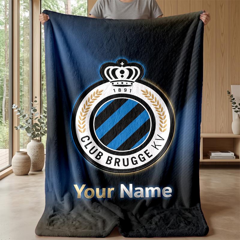 Custom Text Flannel Throw Blanket, Lightweight Cozy Bed Sofa BlanketClub Brugge FC
