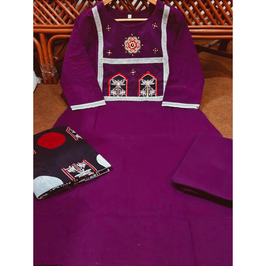 Indian Bollywood Heavy Cotton Kurta Set Women Party Wear Kurti Pant Dupatta Set