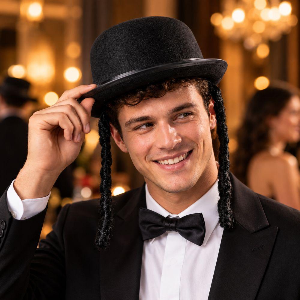 Black Color Braided Top Hat Round Shape Black Party Hat Classic Round Bowler Hat Adult