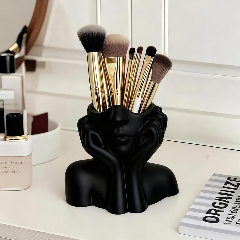 1Pc Cute Face Shaped Makeup Brush Holder Minimalist Art Vase for Eyebrow Pencils Desktop Decoration Home Organizer