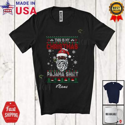Anpassat Namn Min Jul 6-7 Pyjamasskjorta Tröja Jultomte Skäggigt Ansikte T-shirt
