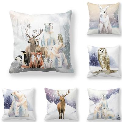 Icy And Snowy Animal Patterns Digital Printing Short Plush Pillow Covers For Car Sofa Office Cushion Cover Home Goods