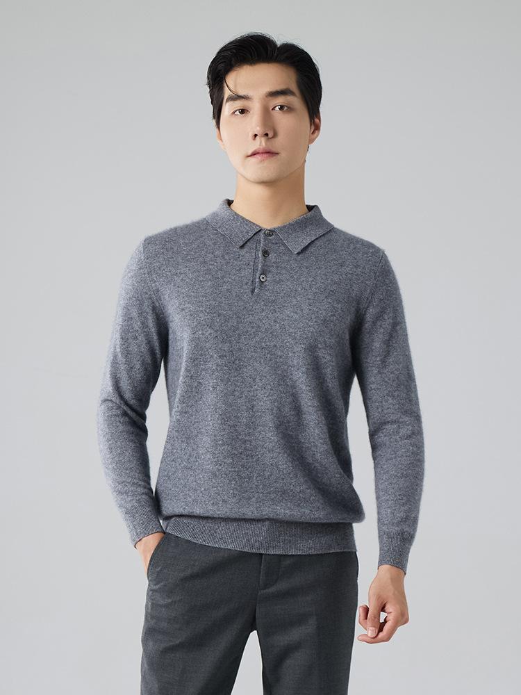 New cashmere sweater polo neck loose sweater lapel neck wool sweater knitted sweater