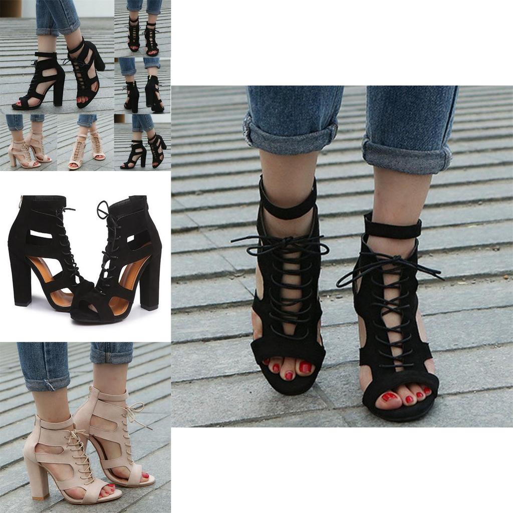 Sophisticated Women's Open Toe Lace Up Ankle Sandal Boots With Roman Style