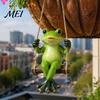 Pastoral Style Outdoor Decor Garden Swing Frog Statue, Resin Hanging Ornament, Whimsical Hand Painted Crafts Cute Figurine for Front Porch Yard