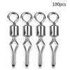 100pcs Durable Stainless Steel Rolling Swivels Hook Lure Connectors Fishing Tackle(6#)
