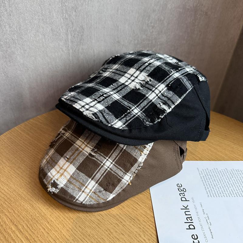 Retro Plaid Patchwork Newsboy Cap For Women Spring Summer Fashion Sun Protection