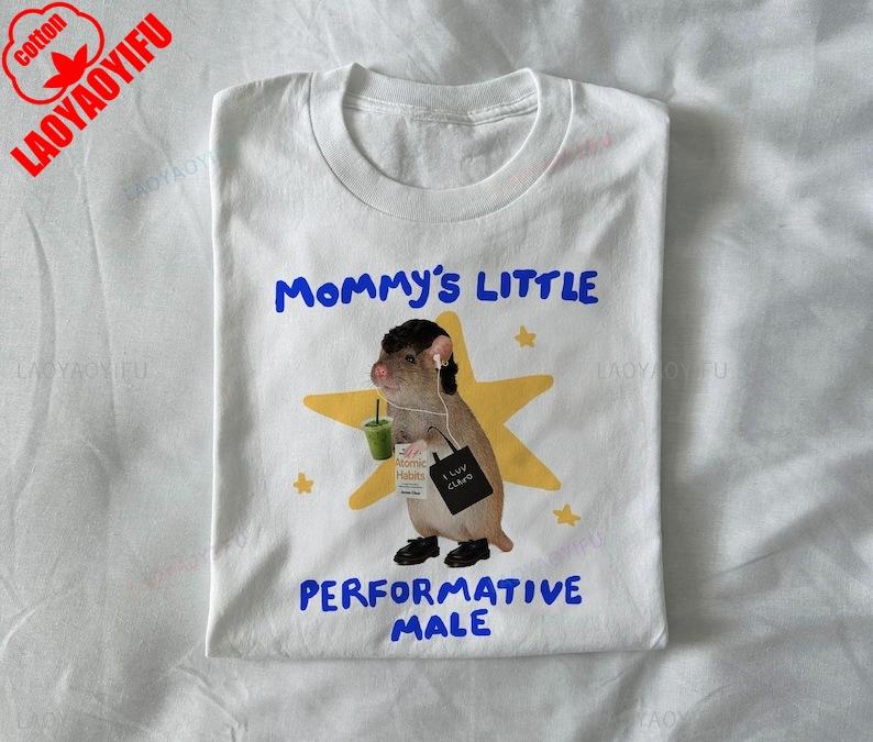 

Mommys Performative Male Unisex Performative Funny Lovely Little Rat Cartoons Relatable Matcha T Shirt High Quality Cotton Tee 4XL