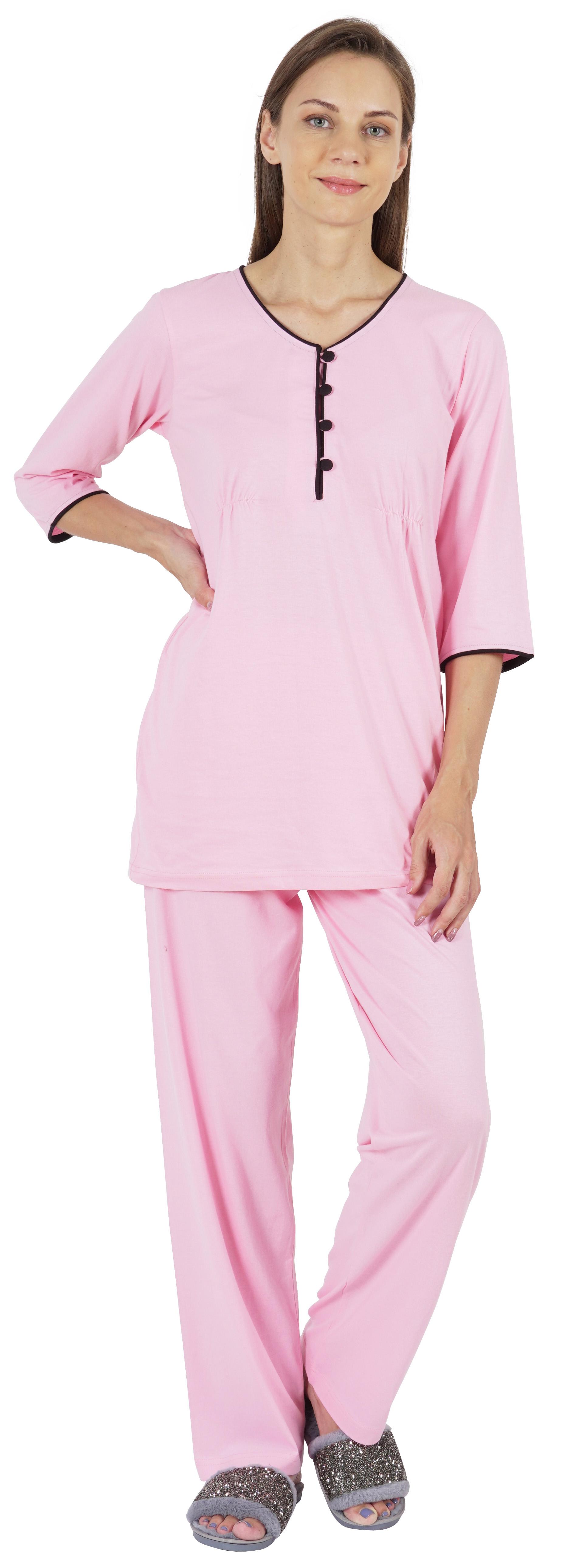 

Inkmeso Solid Nightwear Set w Pyjama For Women Cotton Nightwear 2 Pcs XXL світло-рожевий колір