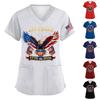 Womens V Neck Short Sleeve Medical Scrub Top with Side Slits and Front Pockets Patriotic Eagle Print Work Uniform Shirt for Healthcare Professionals