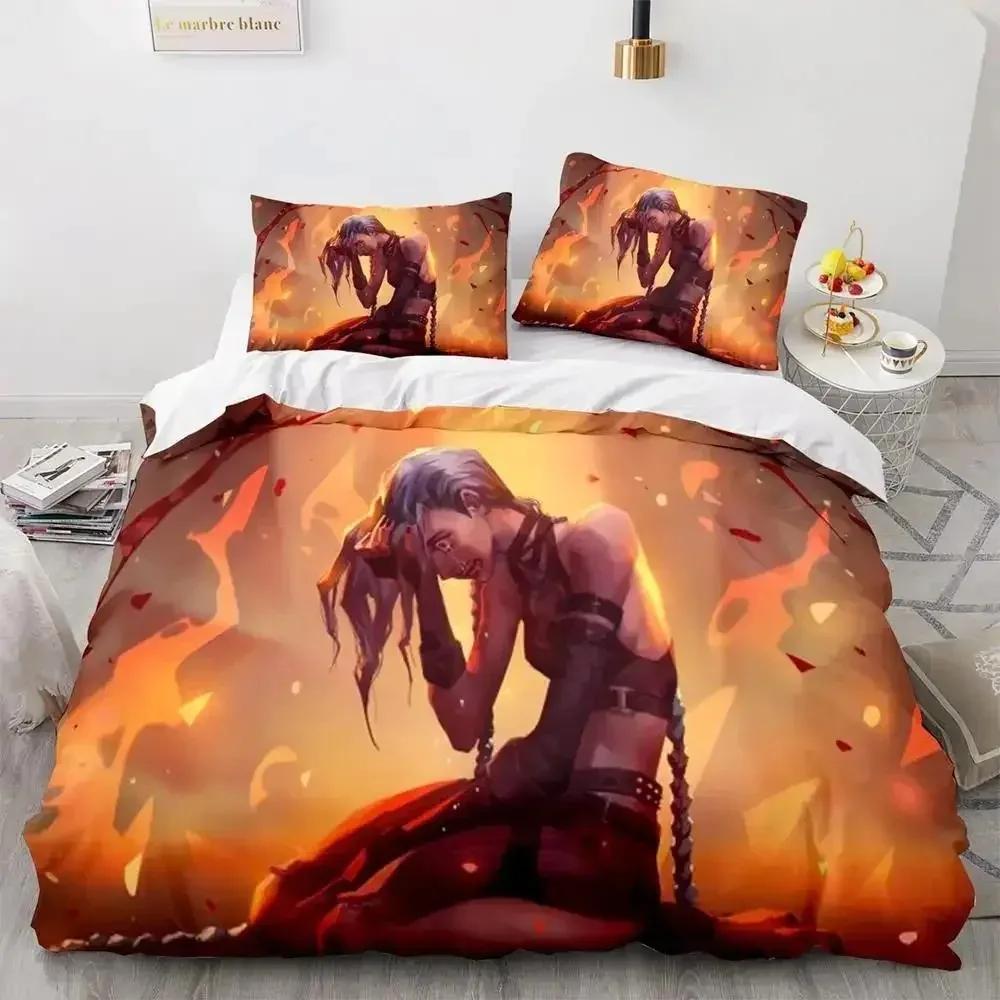 Anime League of Legends Jinx Bettwäsche-Set Einzelbett Twin Full Queen King Size Bettset Erwachsene Kinder Schlafzimmer Bettbezug-Sets Spiel Anime