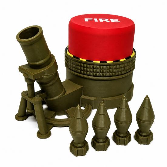 3D Printed Mortar Launcher Desktop Ornament, 360 Degree Rotating Adjustable Angle Press-to-Launch Decompression Toy, Military Style Stress Relief Toy 1 Set