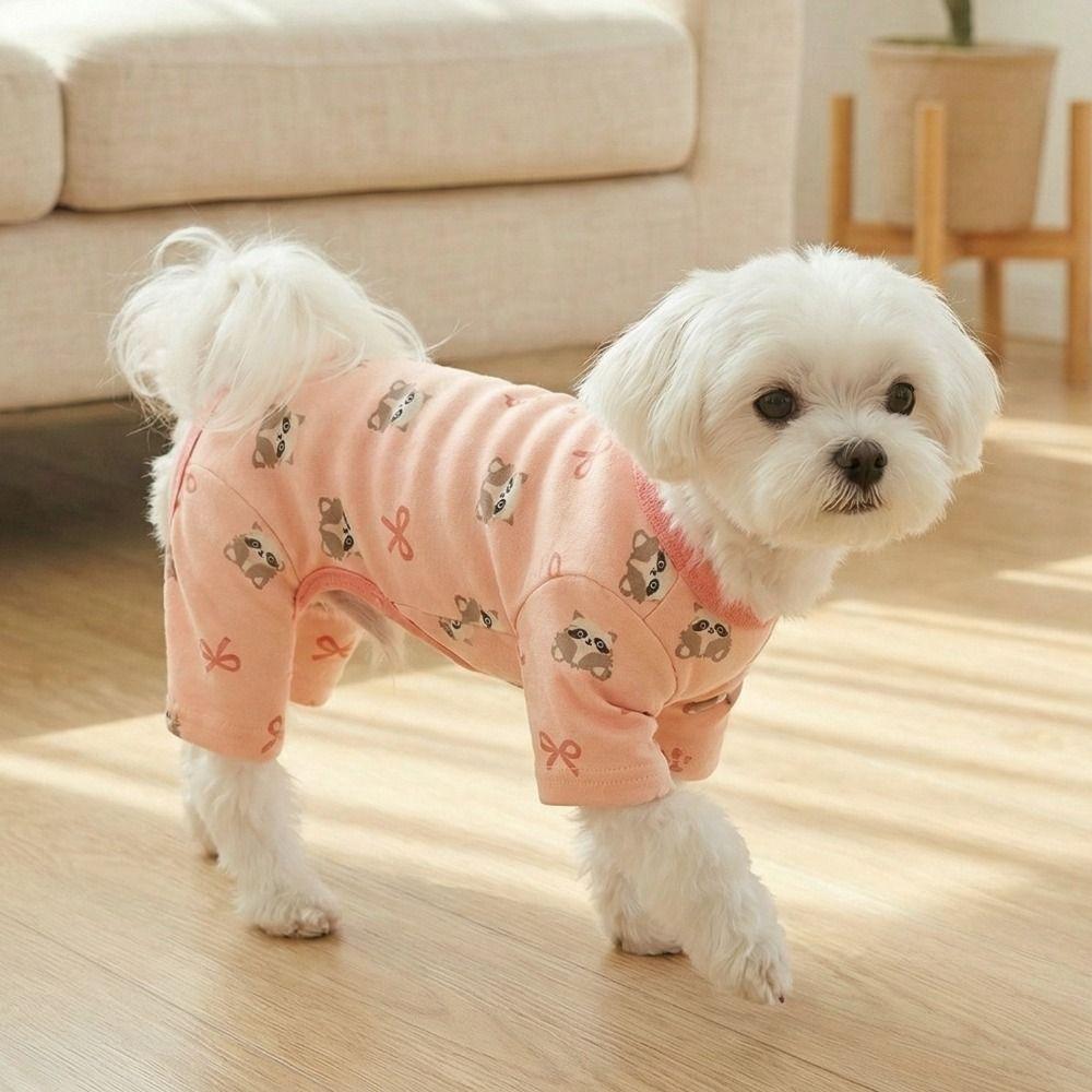 Cartoon Printed Four-Legged Dog Pajamas Belly-Hugging Dog Home Clothing Pet Casual Wear  Home Wear