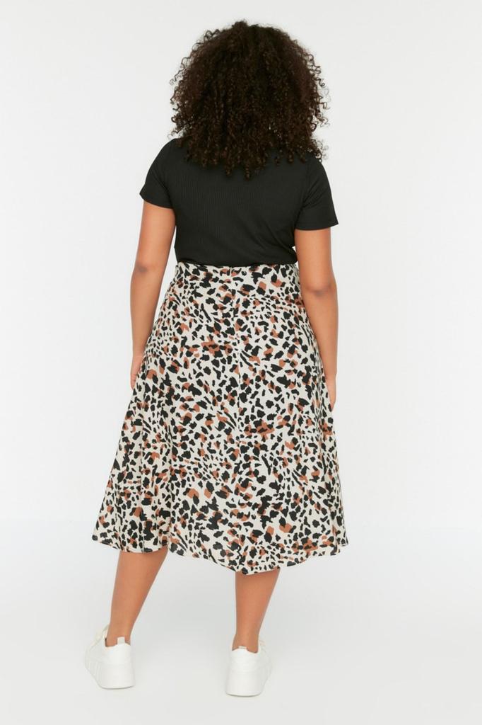 Women's Style Plus Size Black Slit Woven Viscose Skirt