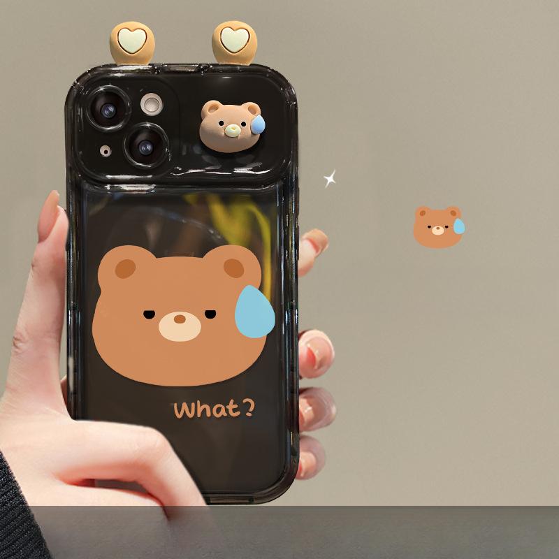 Applicable To Apple 15promax Mobile Phone Case IPhone 14/13 Bear Doll Pendant Xr/xs Flip Mirror Xs