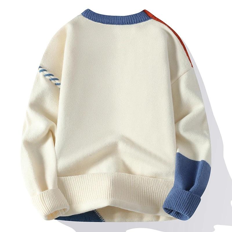 Autumn and Winter Warm Men's Sweater Street Fashion Patchwork Color New Casual Pullover Turtleneck Warm Loose Top