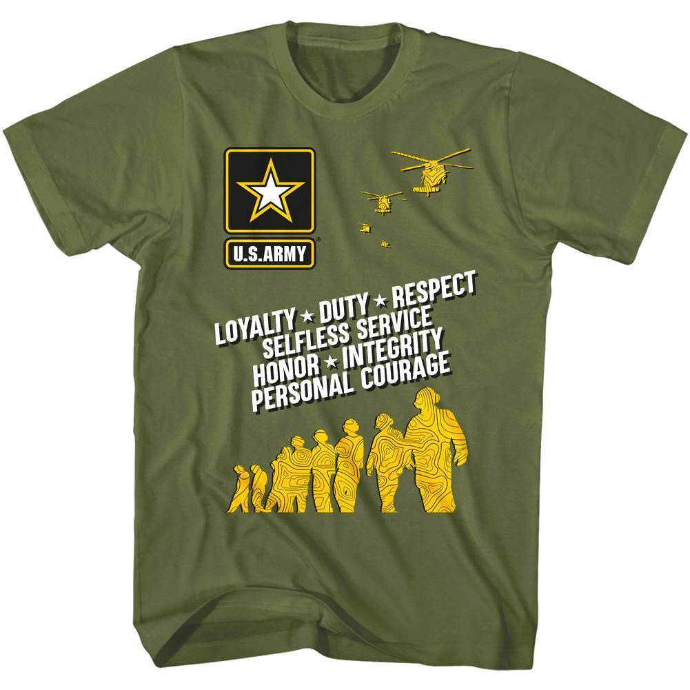 US Army Core Values Men T Shirt United States Soldiers America Mission Map Tee L