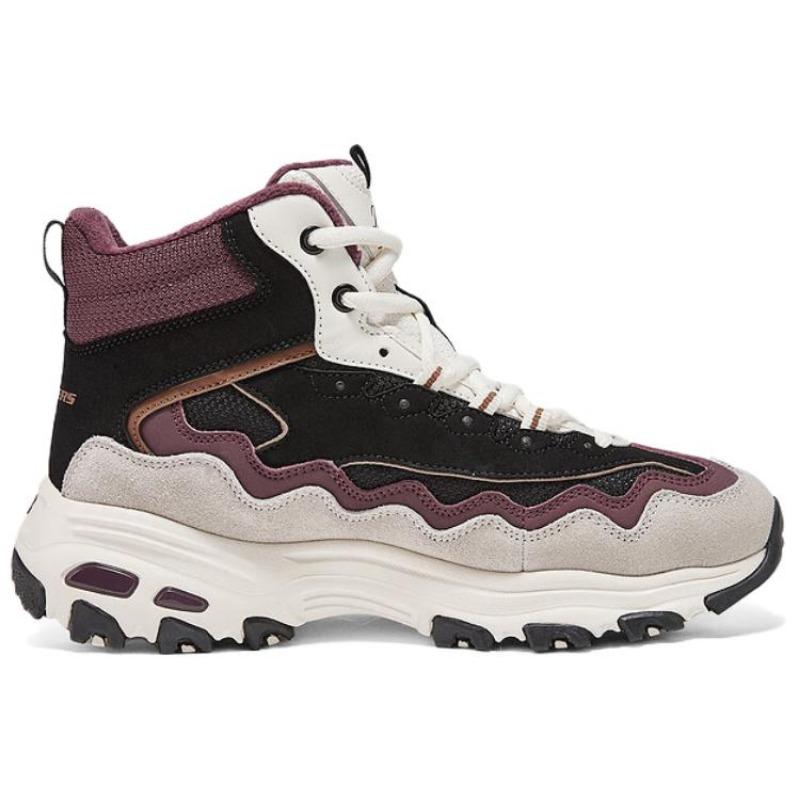 Skechers D'LITES Women Retro Wear Resistant High Top Casual Shoes Black Purple 168026-BKPR