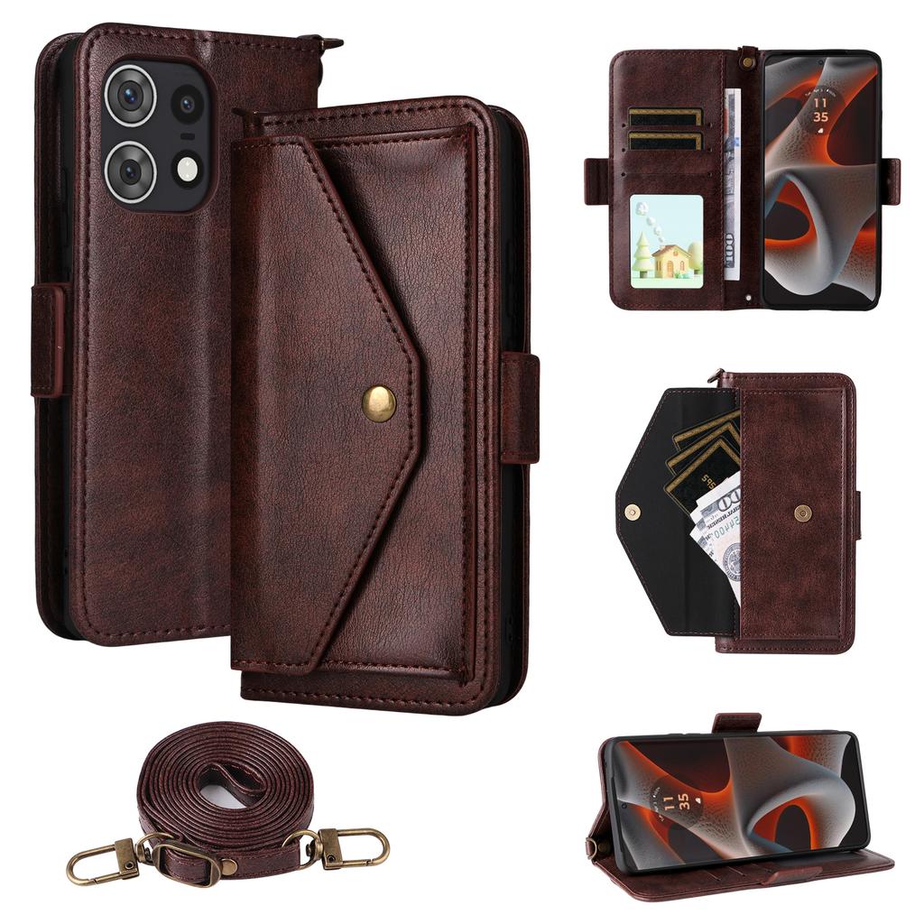 For Motorola Edge 50 Pro 5G Leather Case Magnetic Closure Wallet Stand Phone Cover with Crossbody Strap
