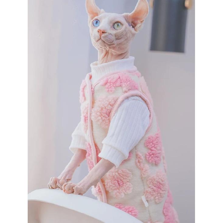 Warm Sweater Vest for Sphynx Cat Hairless Cat Clothes Sweet Pink Coat in Winter Coat Thicken Fleece Jacket for Kittens