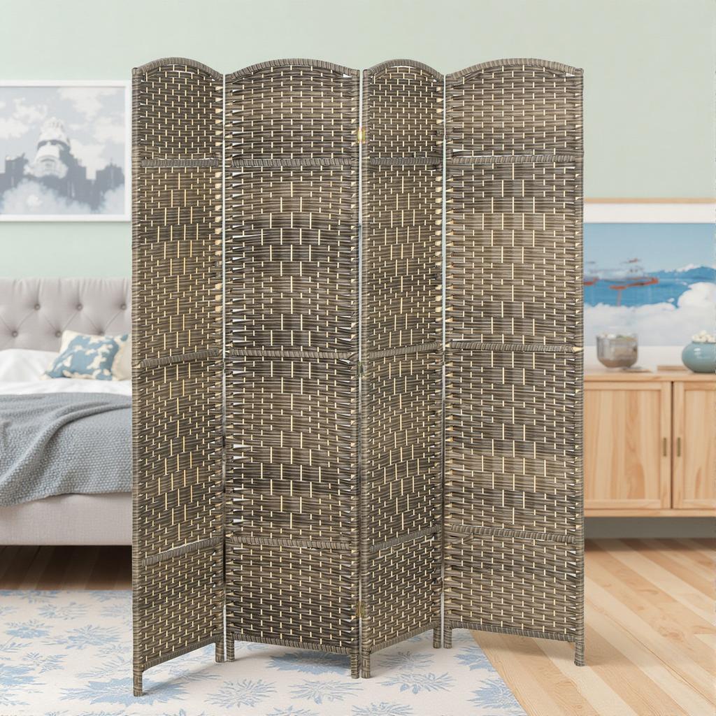 Wooden Room Divider, 4-Panel Folding Screen, 180 x 180 cm, Dark Oak