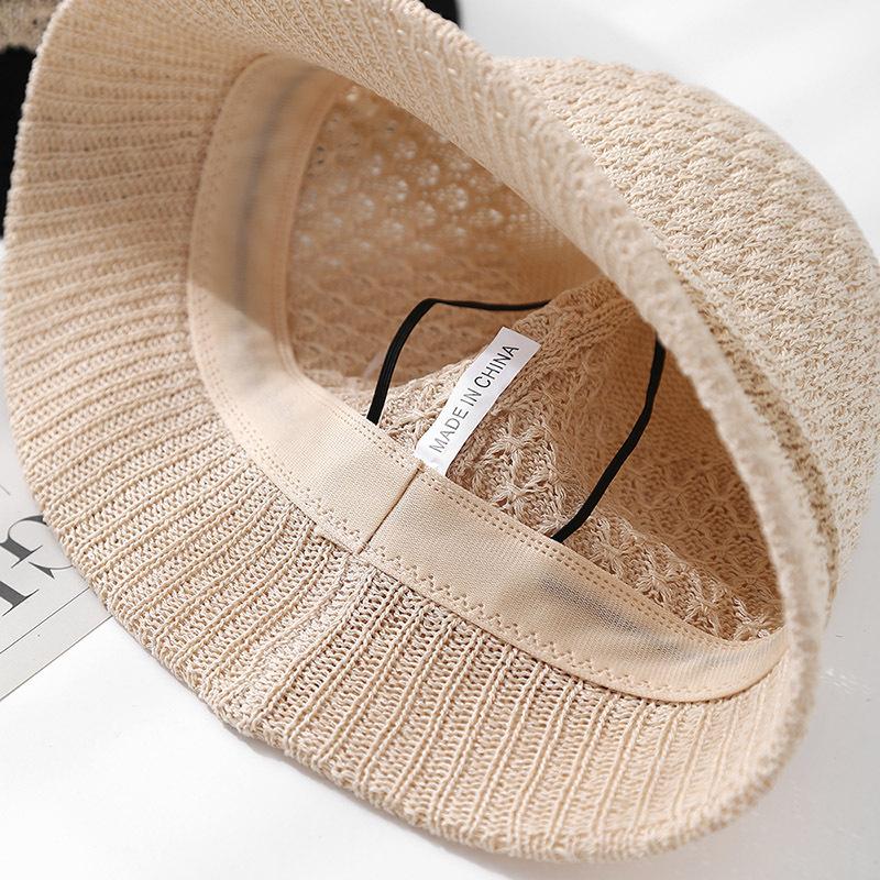 Women'S Knit Bucket Hat Hollow Weave Sun Protection Fisherman Cap Retro Beach/Travel/Urban Summer Sun Hat Breathable Sunshade