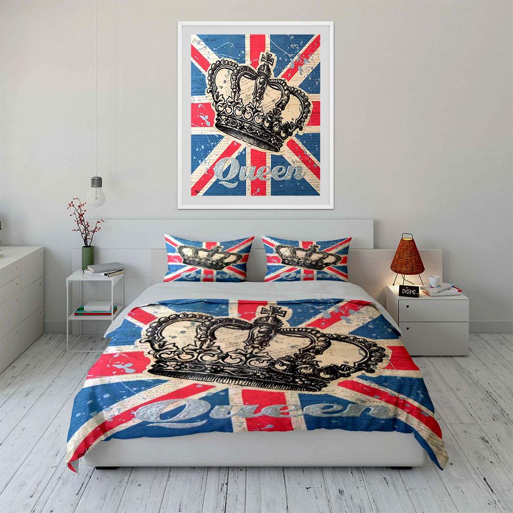 "Union Jack Crown Bedding Set" Bedding Duvet Cover Set Duvet Cover Pillowcases (1 * Duvet Cover 2 * Pillowcases, Without Duvet Insert)