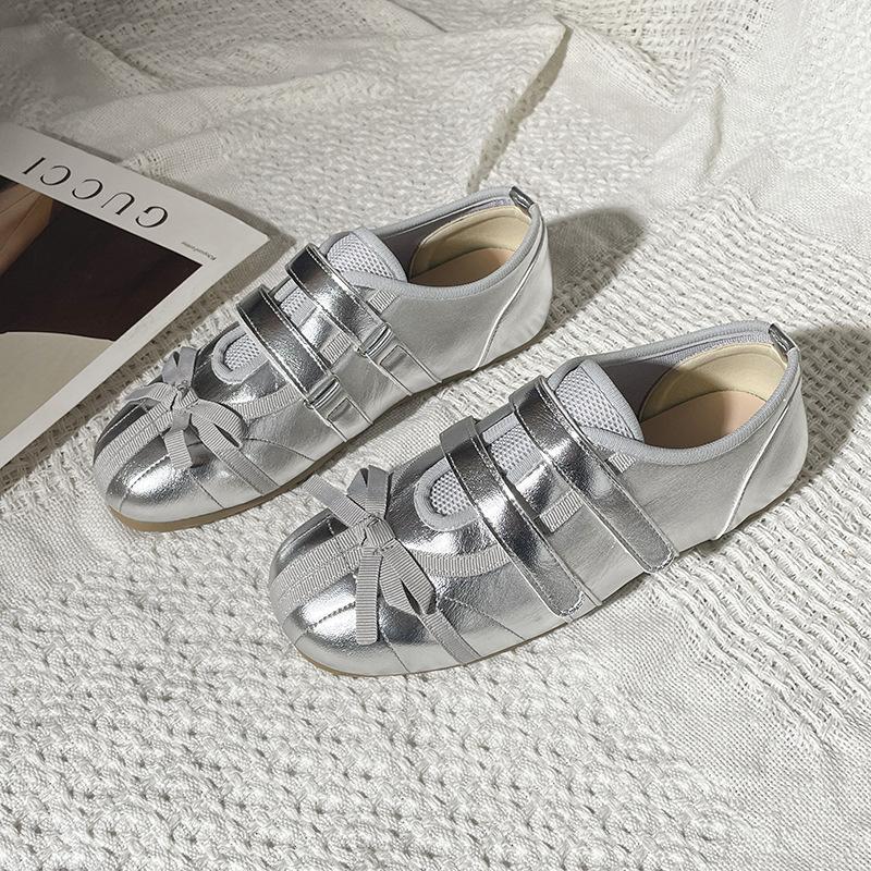 Fairy wind bow Velcro Mary Jane shoes female 2025 new comfortable and breathable one-pedal Forrest Gump shoes