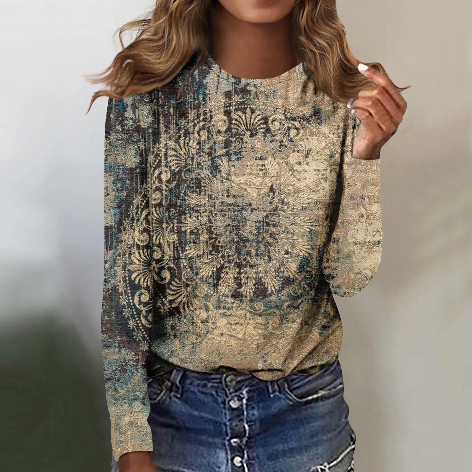 

Женская мода, повседневная блузка с длинным рукавом и круглым вырезом, пуловер с принтом XXXXL хаки