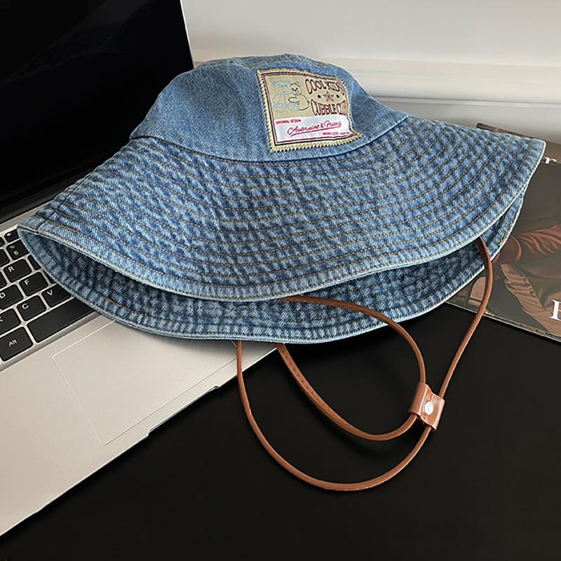 Retro Washed Denim Fishing Cap Women'S Large Brim Sunshade Hat Face Slimming Uv Protection Baseball Cap Stylish Korean Version