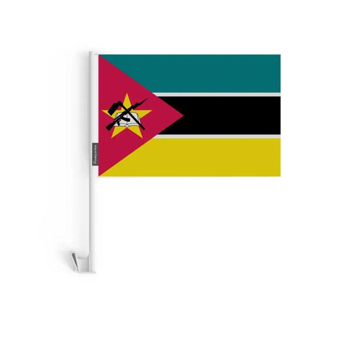 Drapeau Voiture Mozambique – 14 x 21 cm – Tissu Polyester – Fixation sur Fenêtre – 20 pièces – Pixelforma multicolore