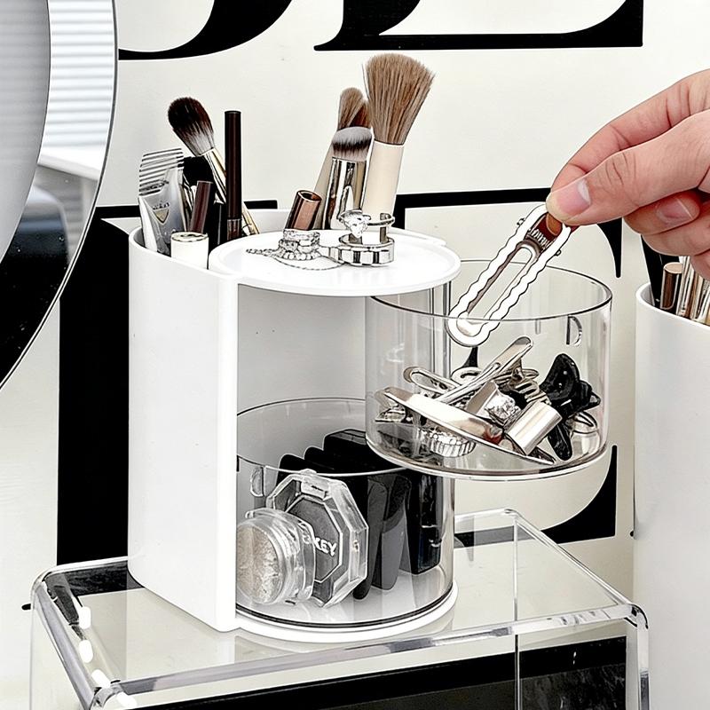 2-in-1 Makeup Brushes Puff Storage Box Multi Layer Rotatable Dustproof Cosmetic Organizer Lipstick Cotton Makeup Tools Storage