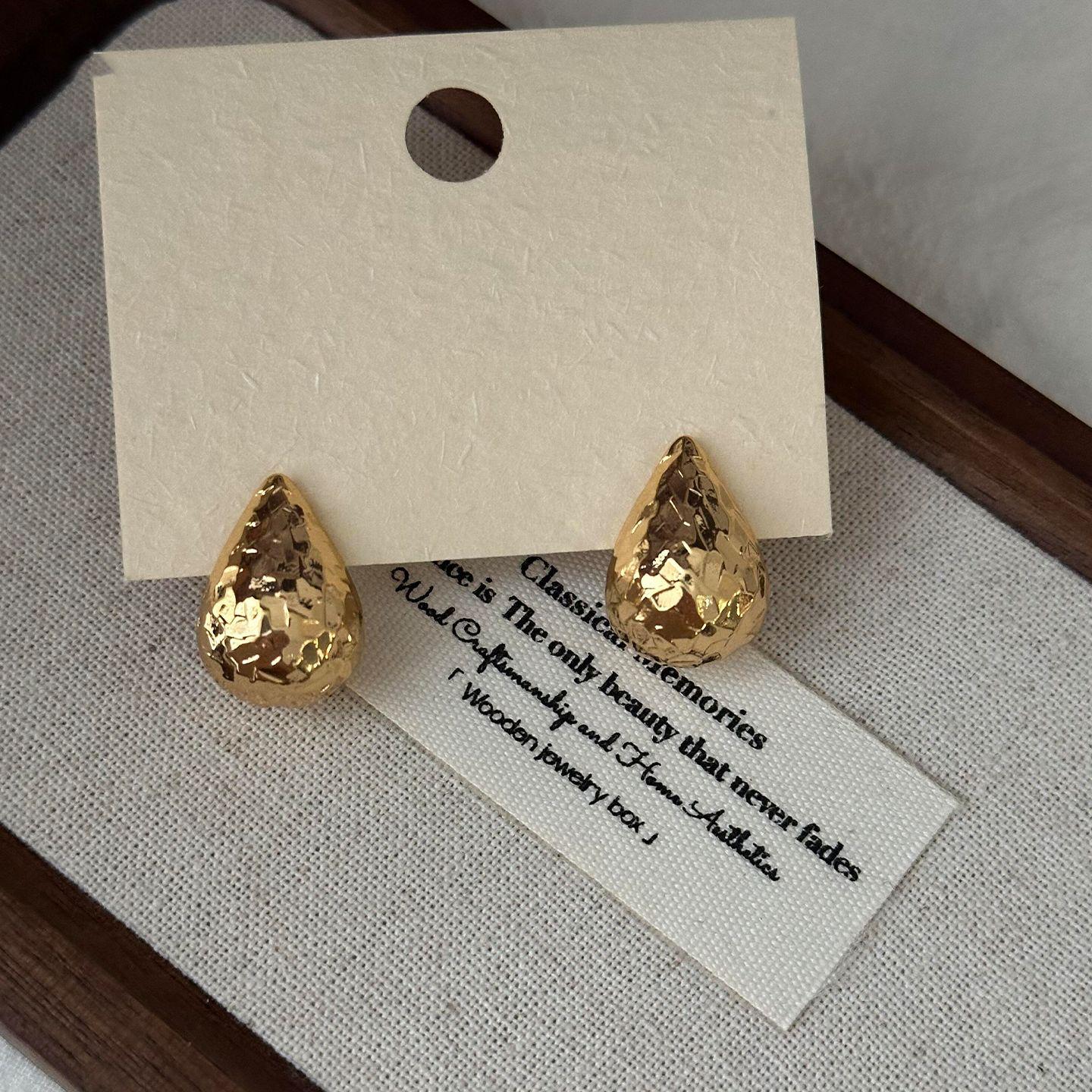 18k Gold Plated Silver Needle Faceted Water Drop Earrings - Elegant, Retro Studs