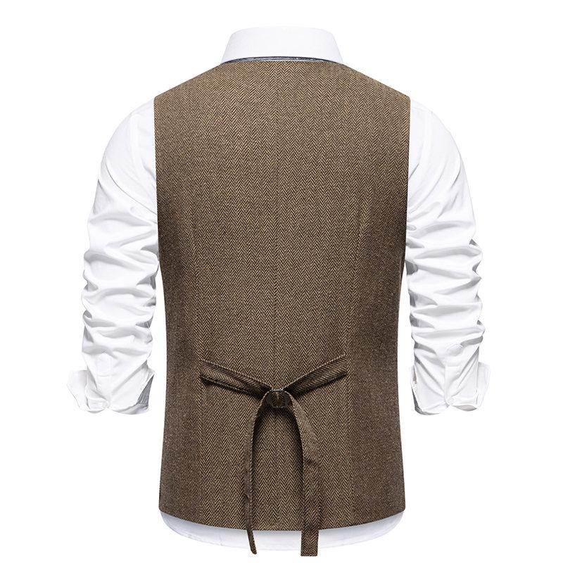 England Style Men's Suit Vests Fake Two Pieces Business Casual Waistcoats Vintage Mens Formal Dress Vest