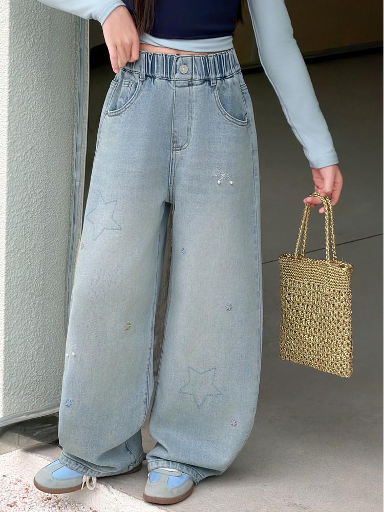 2026 Girls' Spring/Fall Versatile Jeans: Straight & Wide Leg Pants for Middle School Students
