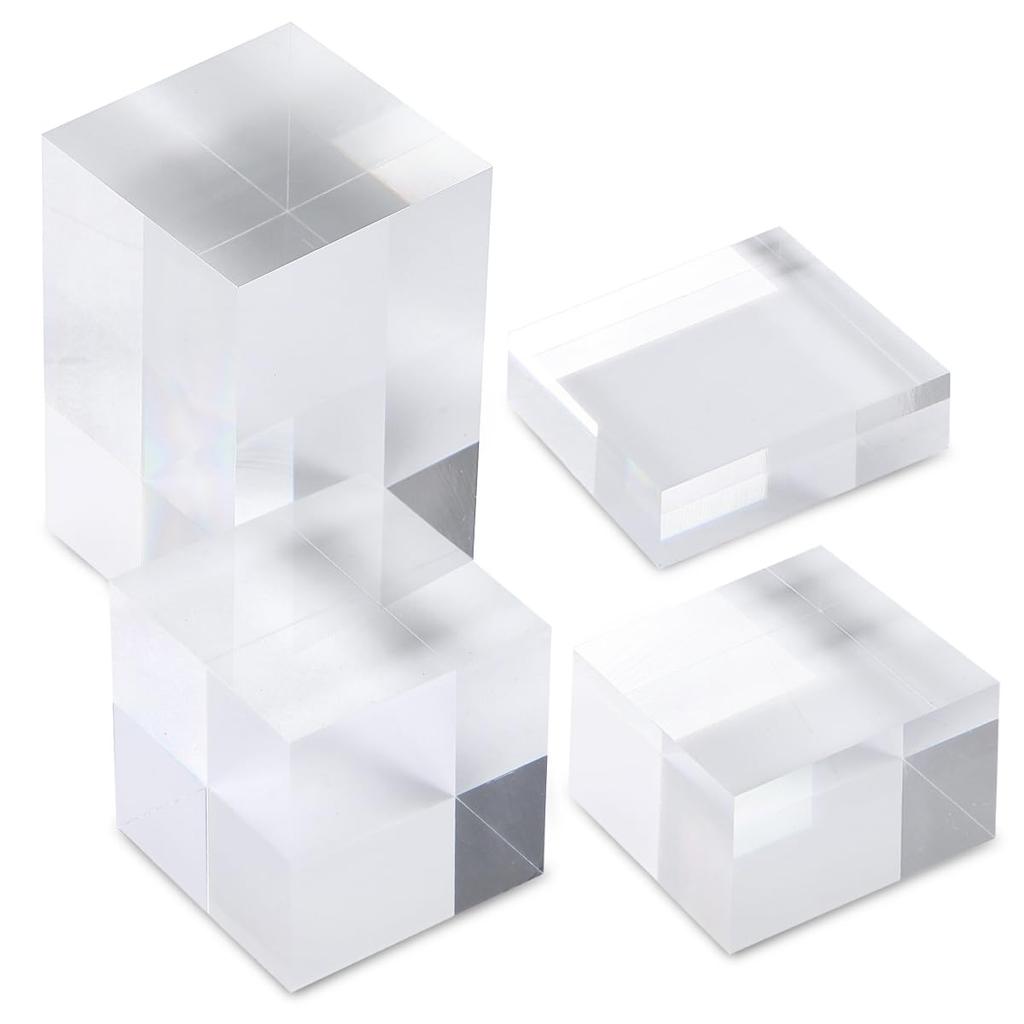 SALUDABLE Acrylic Block Display Stand, Pedestal, Base, Square, Set of 4