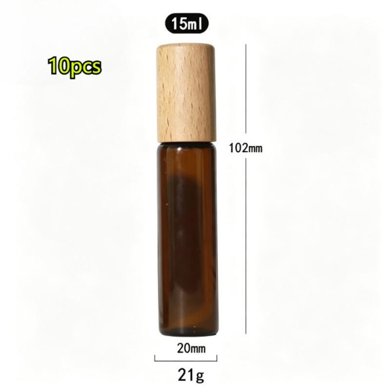 10Pcs 5ml 10ml 15ml Amber Clear Glass Roll On Bottles Natural Bamboo Wood Cap Sample Roller Ball Vials For Essential Oil Perfume