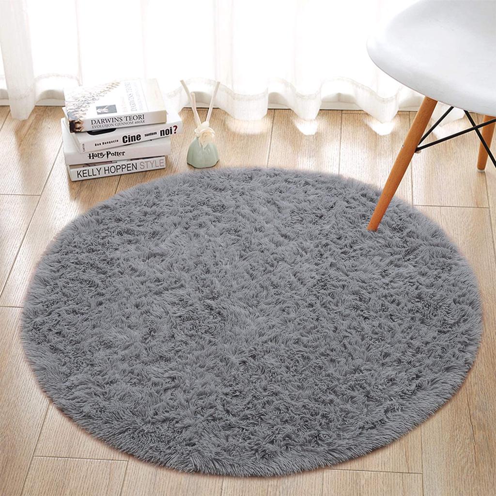 Super Soft Round Shaggy Fur Area Rugs Anti-Skid Fluffy Kids Boy Girls Room Rug Playing Mat