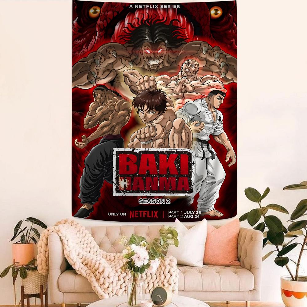 Japanese Anime Baki Hanma Colorful Tapestry Wall Hanging Hanging Tarot Hippie Wall Rugs Dorm Wall Art Decor