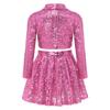 Kinder Mädchen Funkelndes Pailletten Bühnen Set Revers Langarm Ein-Knopf Crop Cardigan Jacke und Faltenrock 2-teiliges Auftritts Outfit