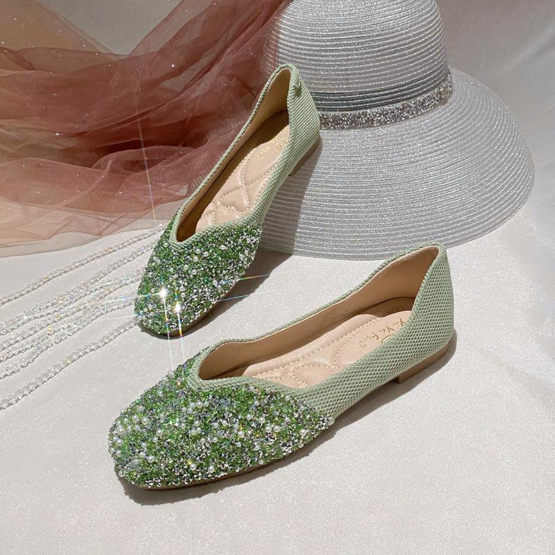 Fashion Diamond Flat Shoes for Women Spring and Summer Plus Size Square Toe Women's Shoes Plus Size 42 43 Zapatillas Mujer