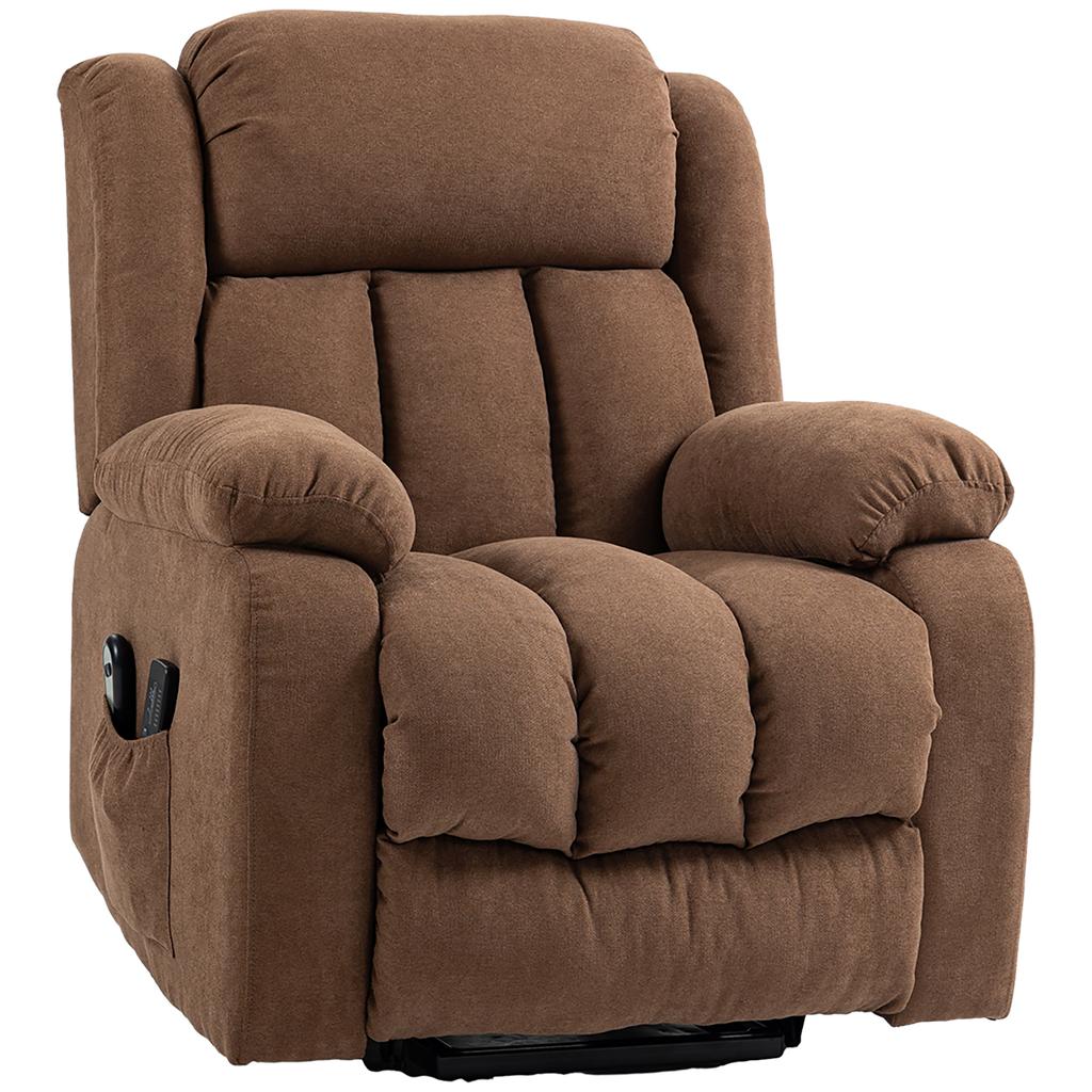 Electric Riser Massaging Reclining Armchair with Remote Control, In Fabric, 91x93x103cm, Brown