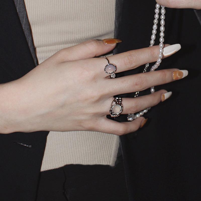 Premium Irregular Open Adjustable Agate Ring For Women In Trendy Ins Aesthetic Style