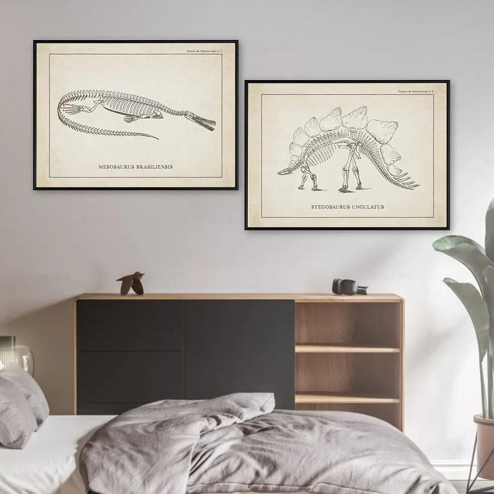 Canvas Painting Nordic Posters And Prints Vintage Dinosaur Skeleton Paleontology Wall Art Wall Pictures For Boy Kids Room Decor