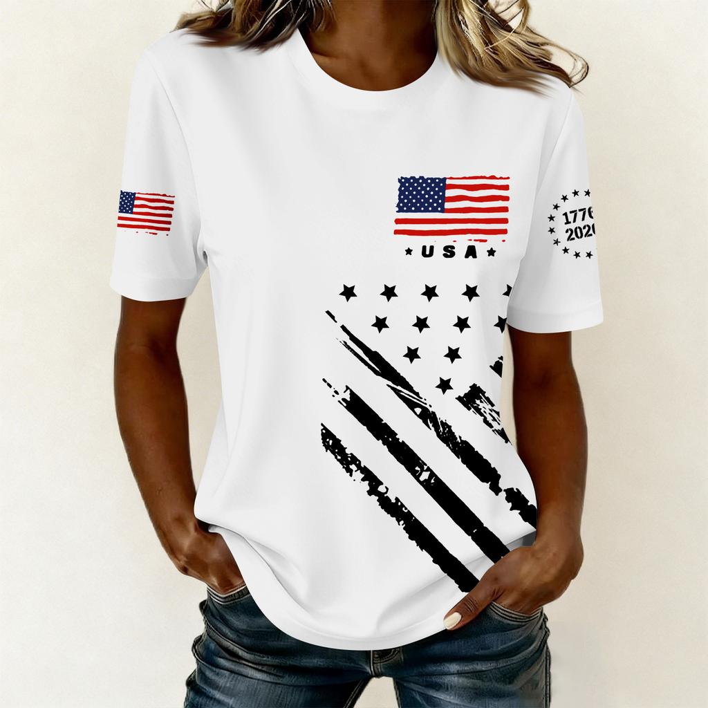 Women's Casual Printed T-Shirt Round Neck Pullover Short Sleeve Top