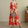 DIMANAF Nuovo 2025 Donna Taglie Forti Primavera Abito Lungo Morbido Base Vintage Oversize Manica Lunga Maxi Floreale