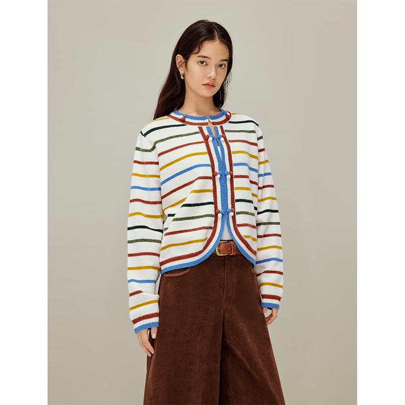 INMAN Women's Rainbow Stripe Knit Cardigan