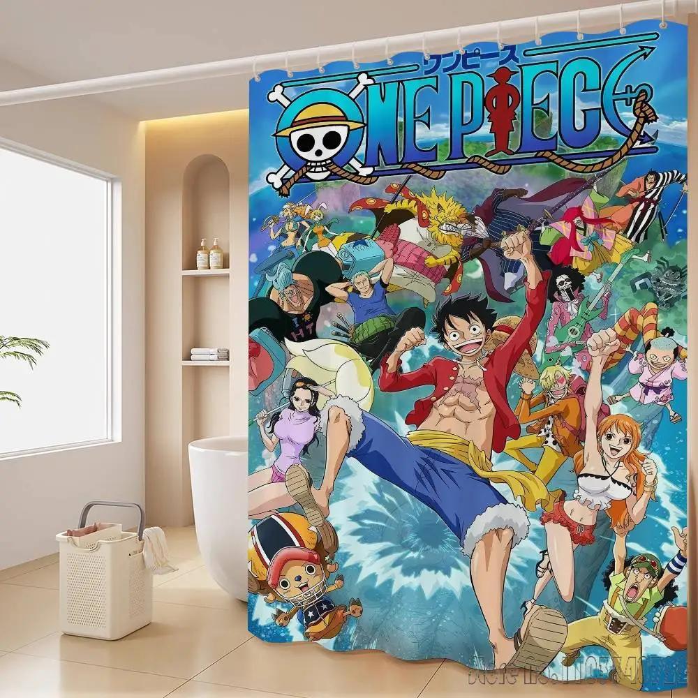 Shower Curtain One Piece Luffy Straw Hat Anime Waterproof Fabric Bathroom Curtain With Hooks, Cartoon Bath Curtain For Home Deco