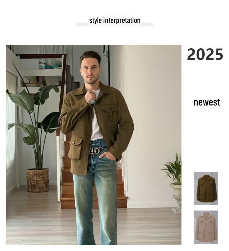 Męska Kurtka Robocza Myśliwska Retro Brytyjska na Wiosnę z Wieloma Kieszeniami